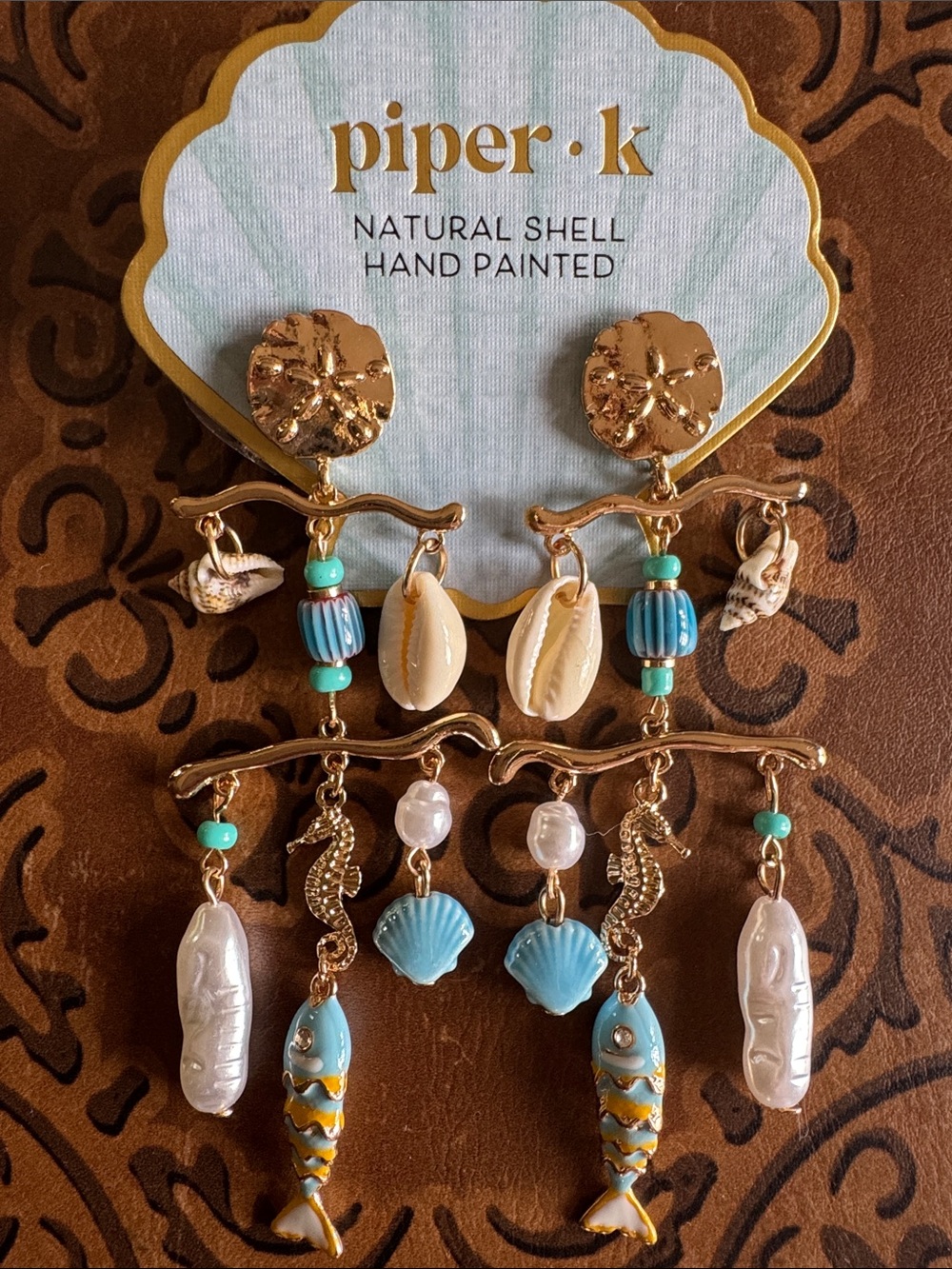 piper·k Blue & Turquoise Hand-Painted Shell Drop Earrings